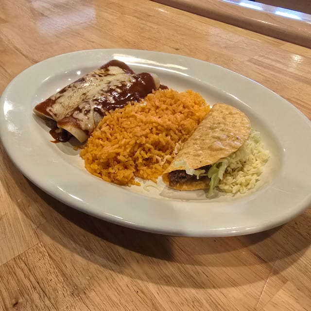 1. One Taco, Two Enchiladas & Rice.
